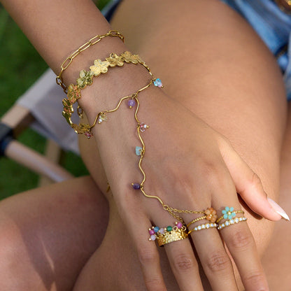 Zora Gold Crystal Hand Chain Bracelet