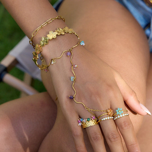 Zora Gold Crystal Hand Chain Bracelet
