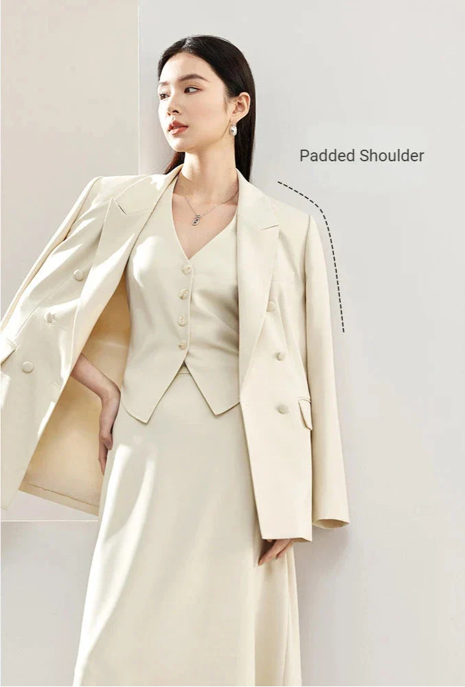 3-Piece Blazer Vest & Maxi Skirt Suit Set – Elegant Officewear Ensemble