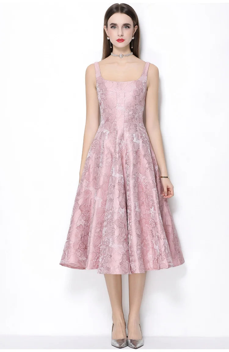 Rosé Lumière Jacquard Strap Maxi Dress