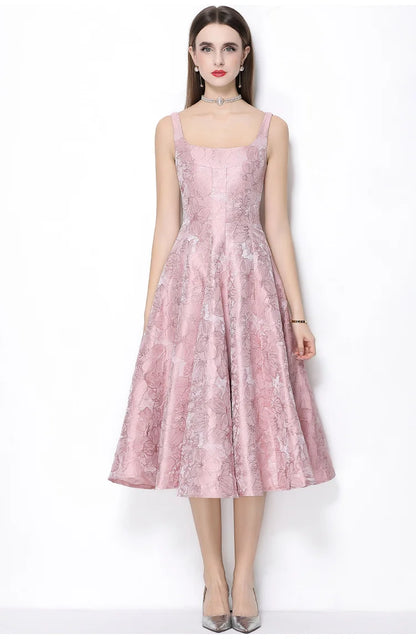 Rosé Lumière Jacquard Strap Maxi Dress
