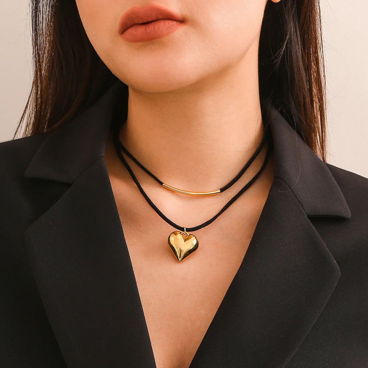 Velina Double Layer Heart Choker Necklace