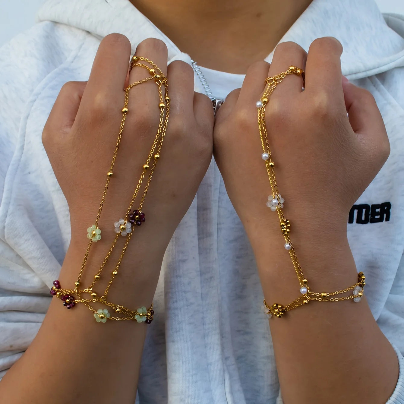 Liora Color Bloom Hand Chain Bracelet