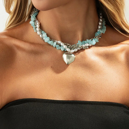 Serena Turquoise Heart Pearl Necklace