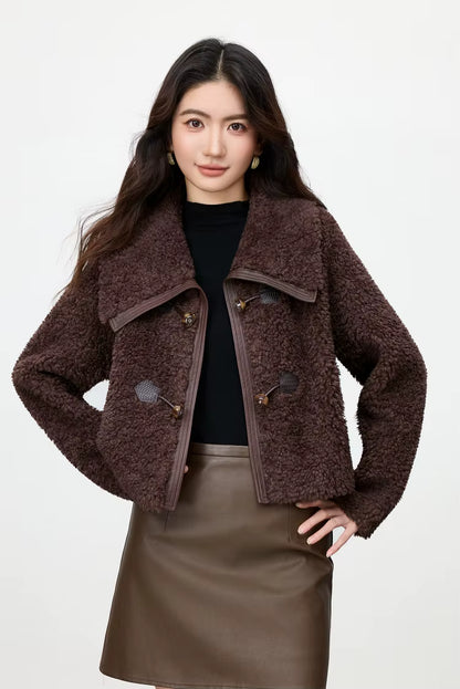 Granular Velvet Oversized Winter Coat – Coffee Brown