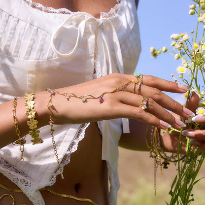 Zora Gold Crystal Hand Chain Bracelet