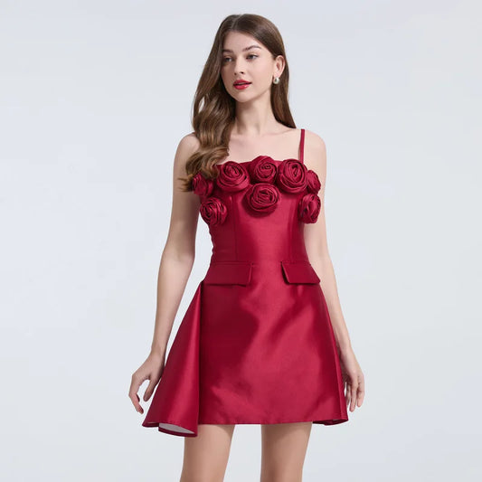 3D Flower Backless Mini Dress
