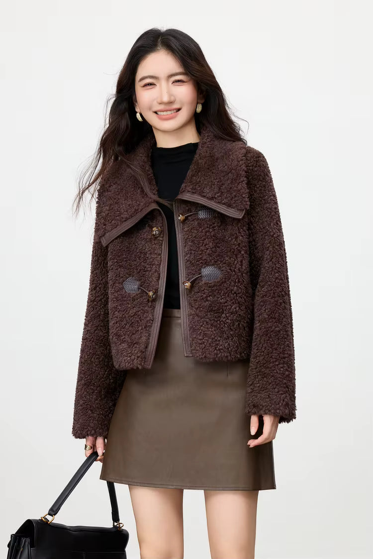 Granular Velvet Oversized Winter Coat – Coffee Brown