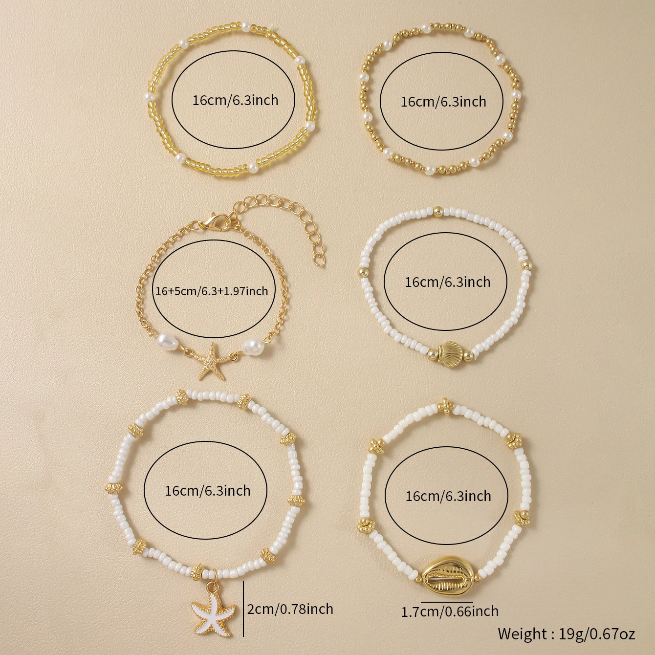 Maris Shell Charm Stacked Bracelet Set