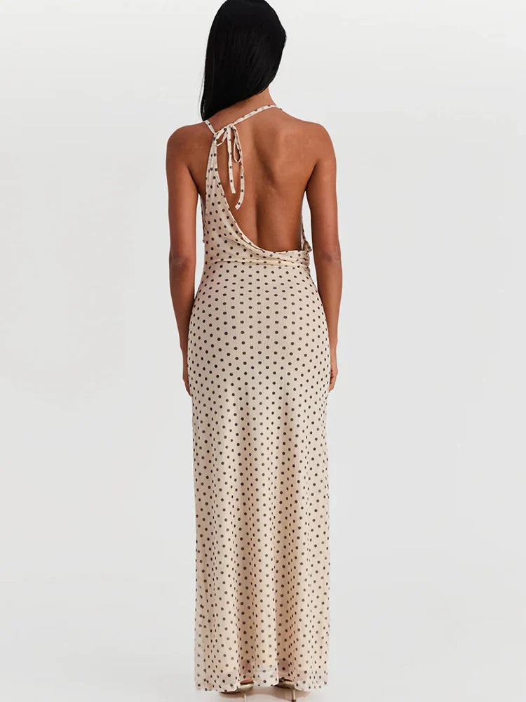 Polka Dot Spaghetti Strap Maxi Dress – Slim Fit Elegance