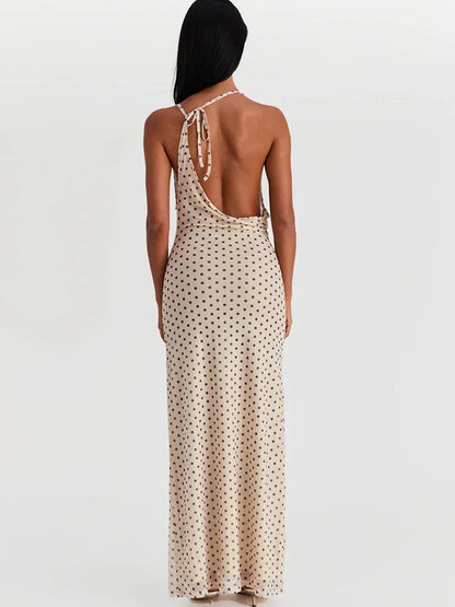 Polka Dot Spaghetti Strap Maxi Dress – Slim Fit Elegance