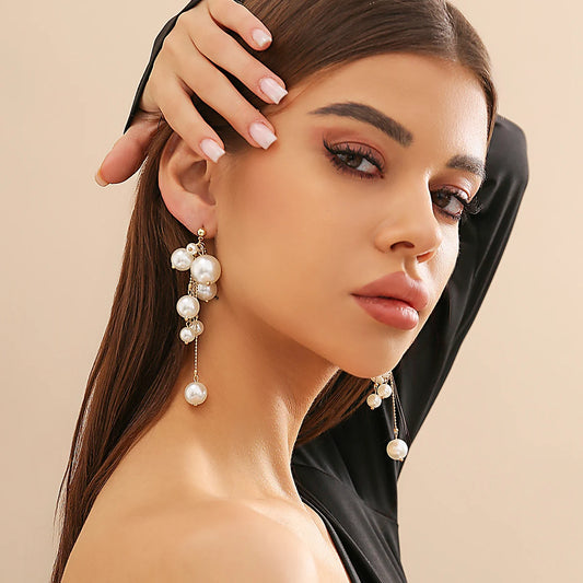 Celestia Pearl Tassel Drop Earrings