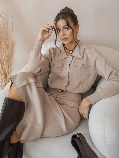 Elegant Knit Cardigan and Skirt Set
