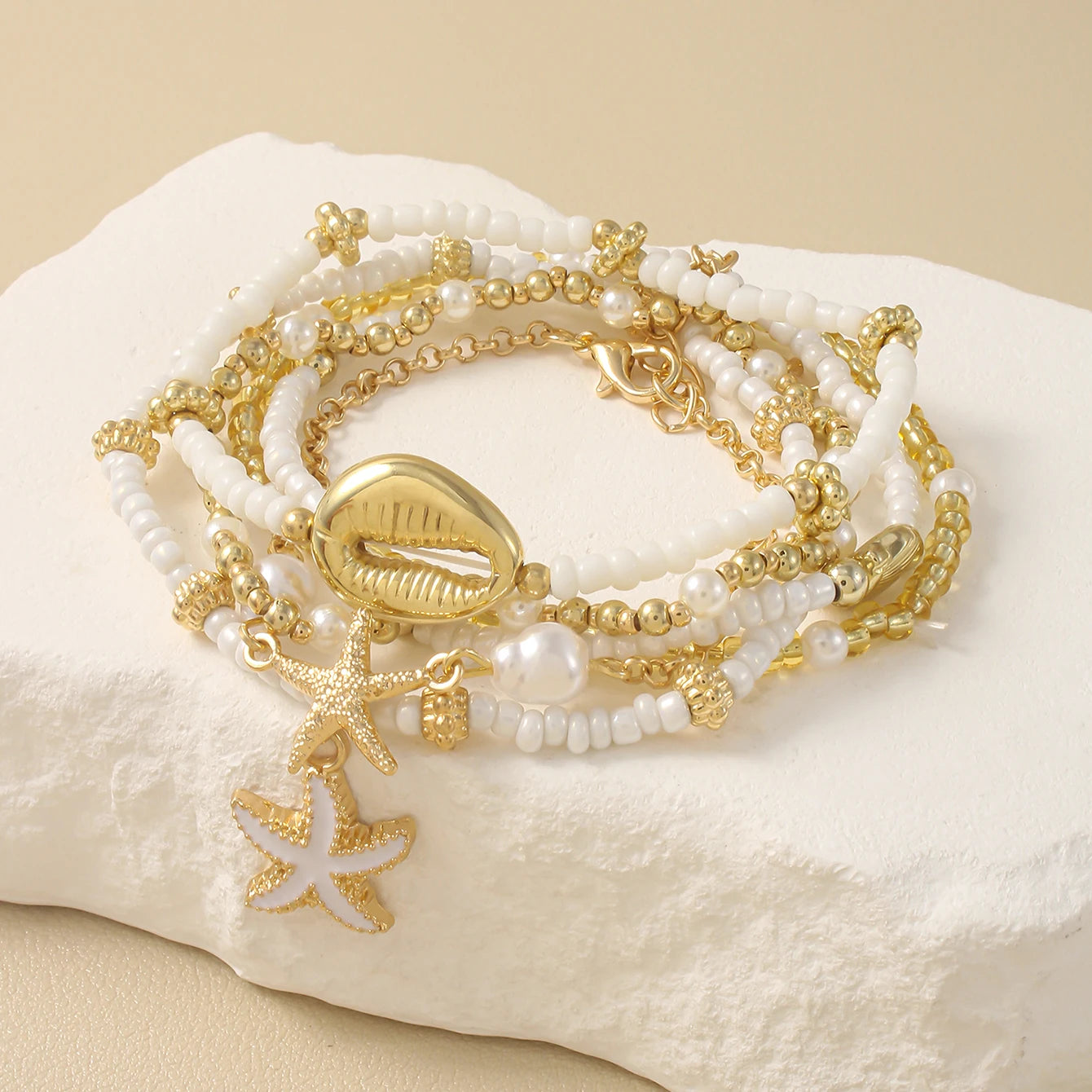 Maris Shell Charm Stacked Bracelet Set
