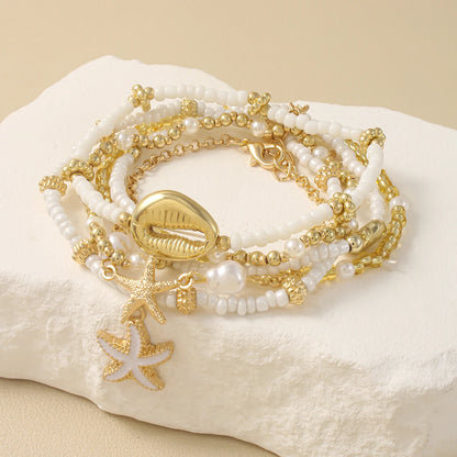 Maris Shell Charm Stacked Bracelet Set