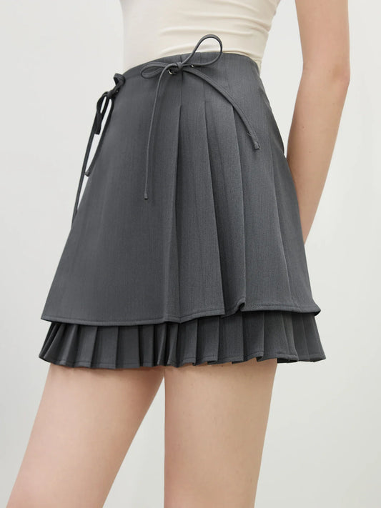 Minimalist Grey Pleated High-Waist Mini Skirt