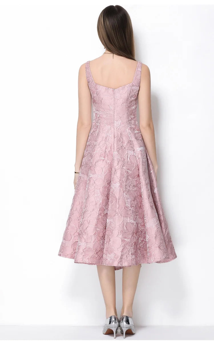 Rosé Lumière Jacquard Strap Maxi Dress