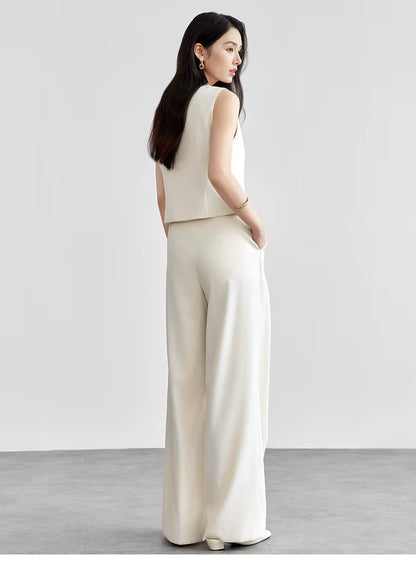 Linen Blend Crop Vest & High-Waist Wide-Leg Pant Set
