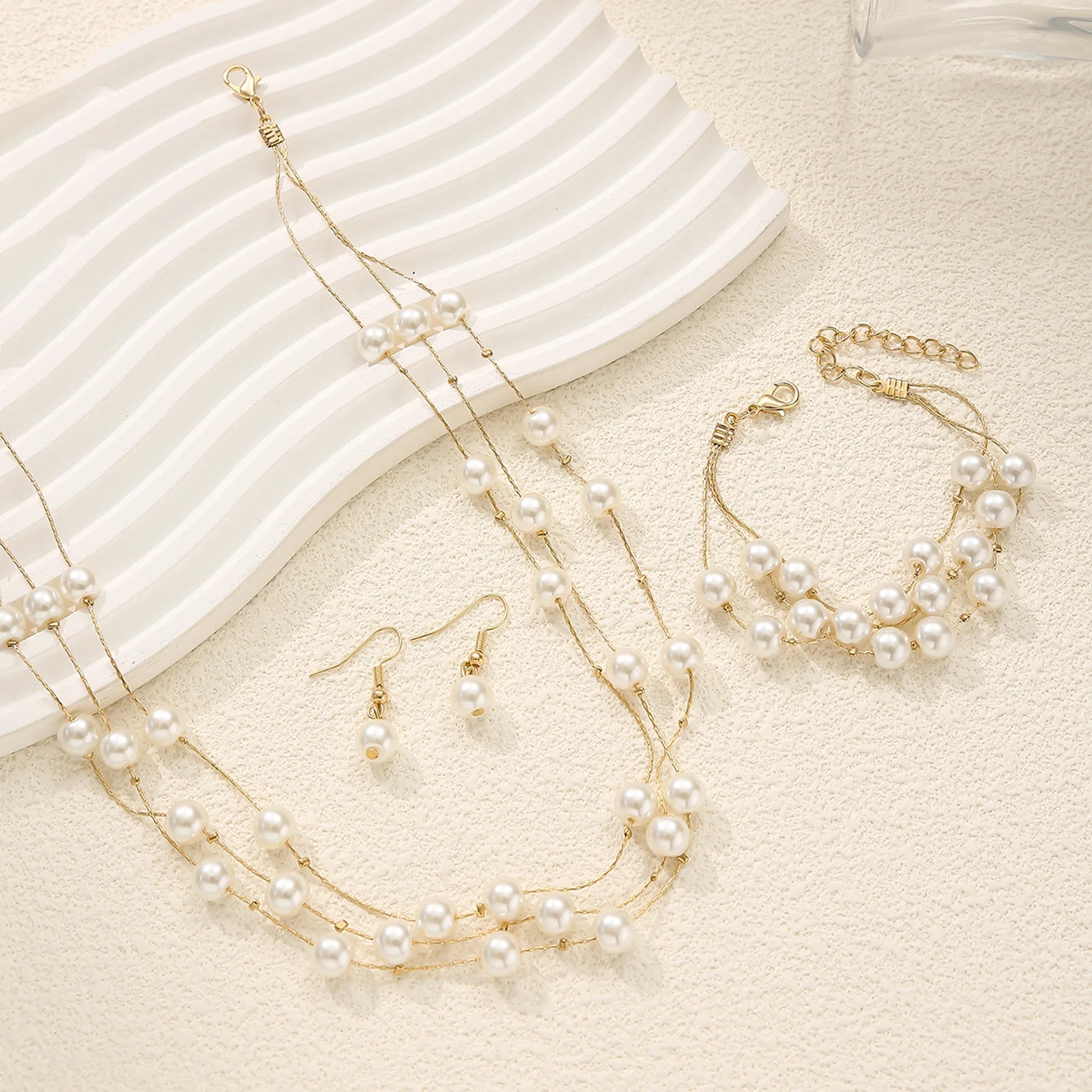 Aurielle Pearl Jewelry Set (Necklace, Bracelet & Earrings)