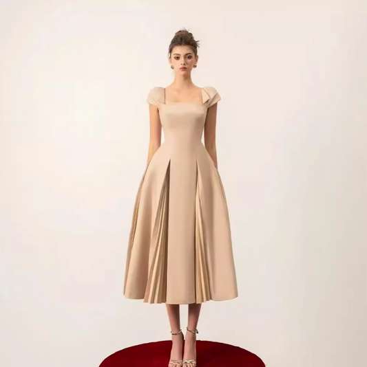 Apricot One-Shoulder Ruched Ball Gown – Elegant Crinkle Texture