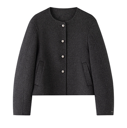Short Wool Blend Round-Neck Jacket