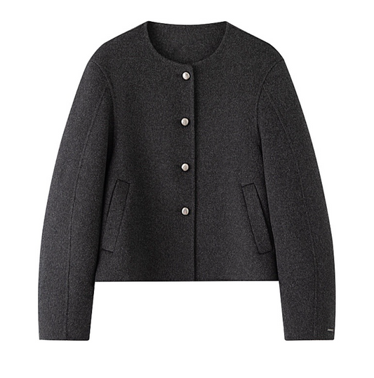 Short Wool Blend Round-Neck Jacket