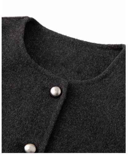 Short Wool Blend Round-Neck Jacket