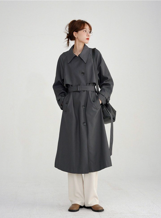Gray British-Style Trench Coat – Timeless Elegance with Modern Comfort