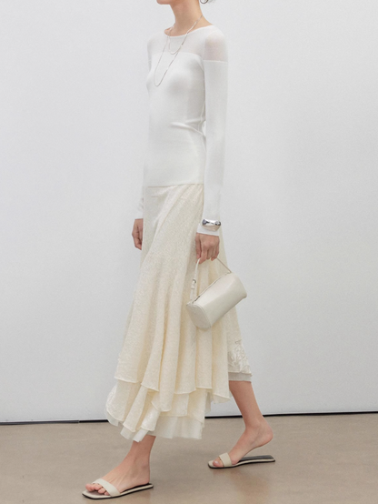 Asymmetrical Velvet Mermaid Skirt with Lace Trim
