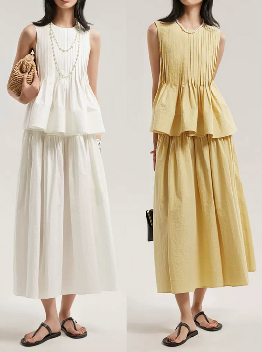 Yellow Top & High Waist Midi Skirt Set
