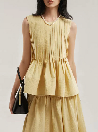 Yellow Top & High Waist Midi Skirt Set