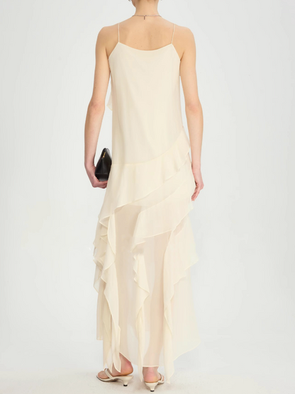 Asymmetric Ruffled Strappy Long Dress