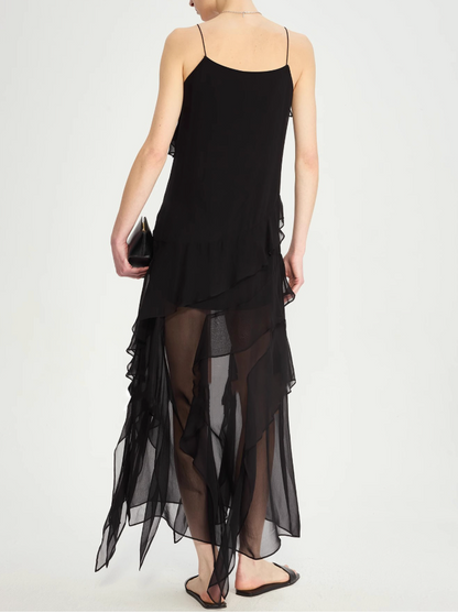 Asymmetric Ruffled Strappy Long Dress