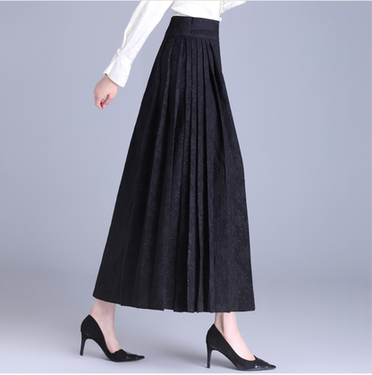 High-Waisted Jacquard Belted Skirt – Elegant A-Line