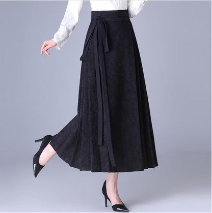High-Waisted Jacquard Belted Skirt – Elegant A-Line
