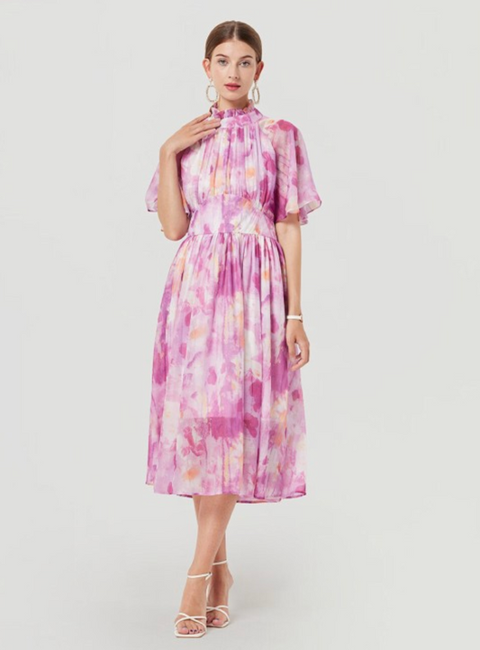 "Sea of Flowers" Backless Midi Dress – Romantic Vintage Charm