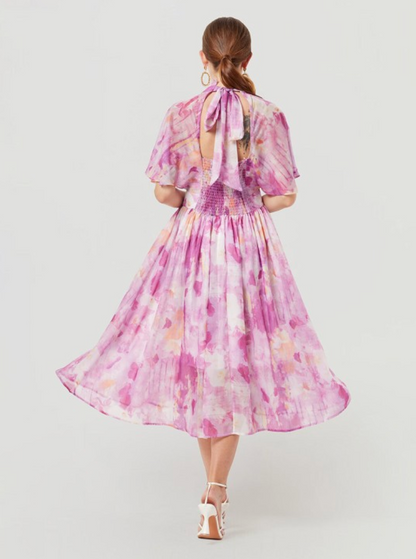 "Sea of Flowers" Backless Midi Dress – Romantic Vintage Charm