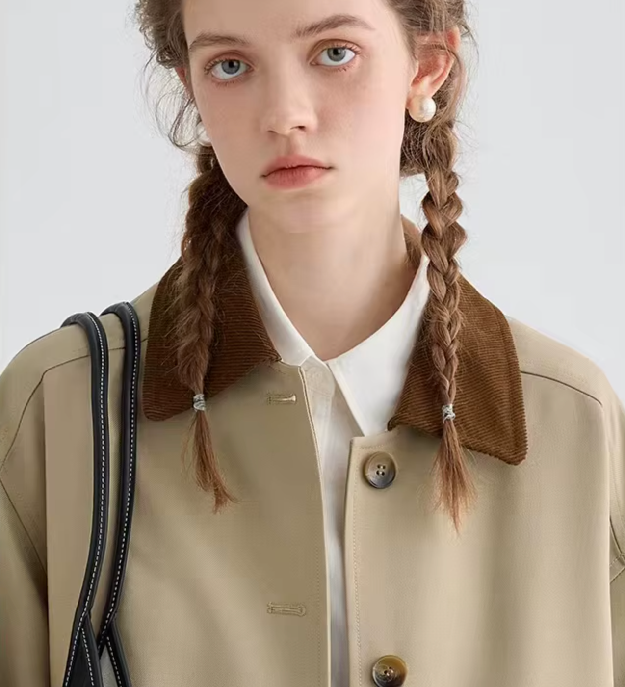 British Style Mid-Length Contrast Color Trench Coat