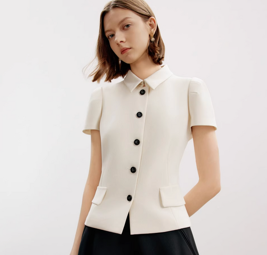 Modern Elegance Buttoned Cropped Jacket – Timeless French Style