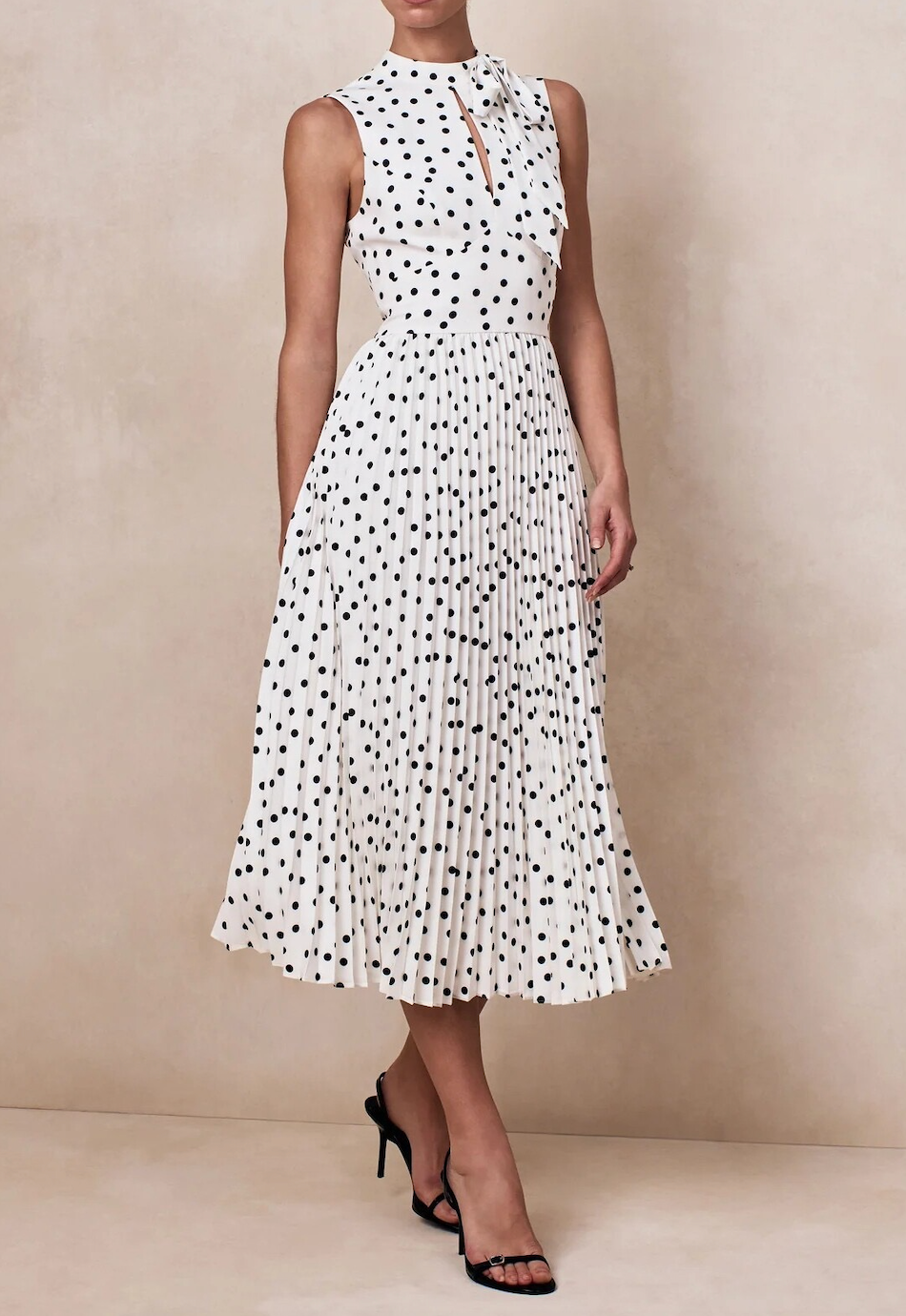 Celeste Polka Dot Pleated Maxi Dress