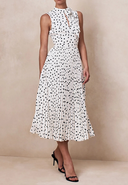 Celeste Polka Dot Pleated Maxi Dress