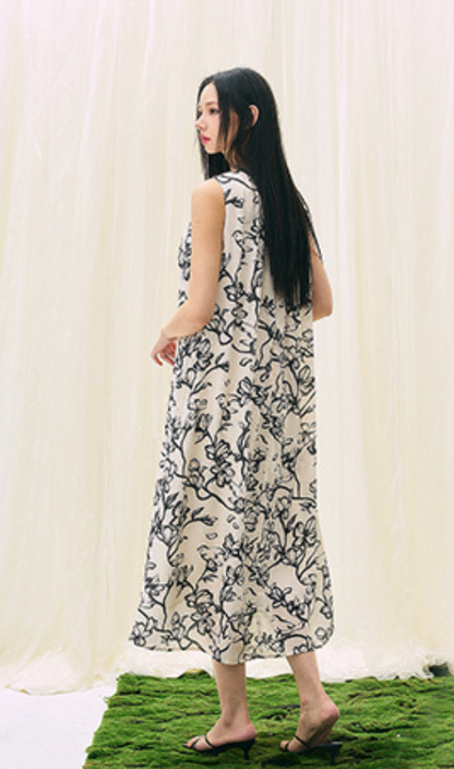 Black & White Printed Loose Fit Summer Dress