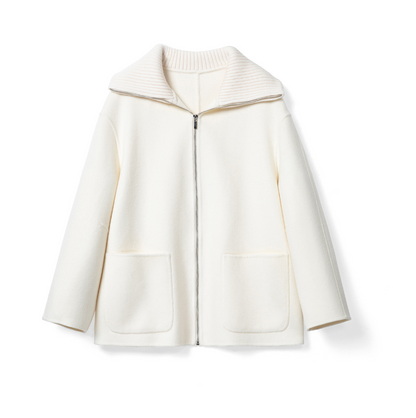 Yün Fermuarlı Stand Yaka Kısa Kaban