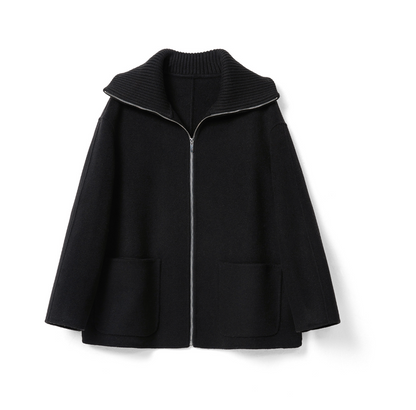 Yün Fermuarlı Stand Yaka Kısa Kaban