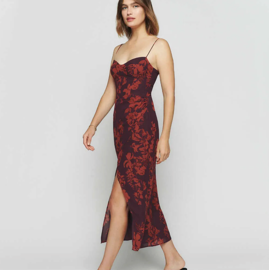 Red Strappy Tie-Waist Slit Midi Dress