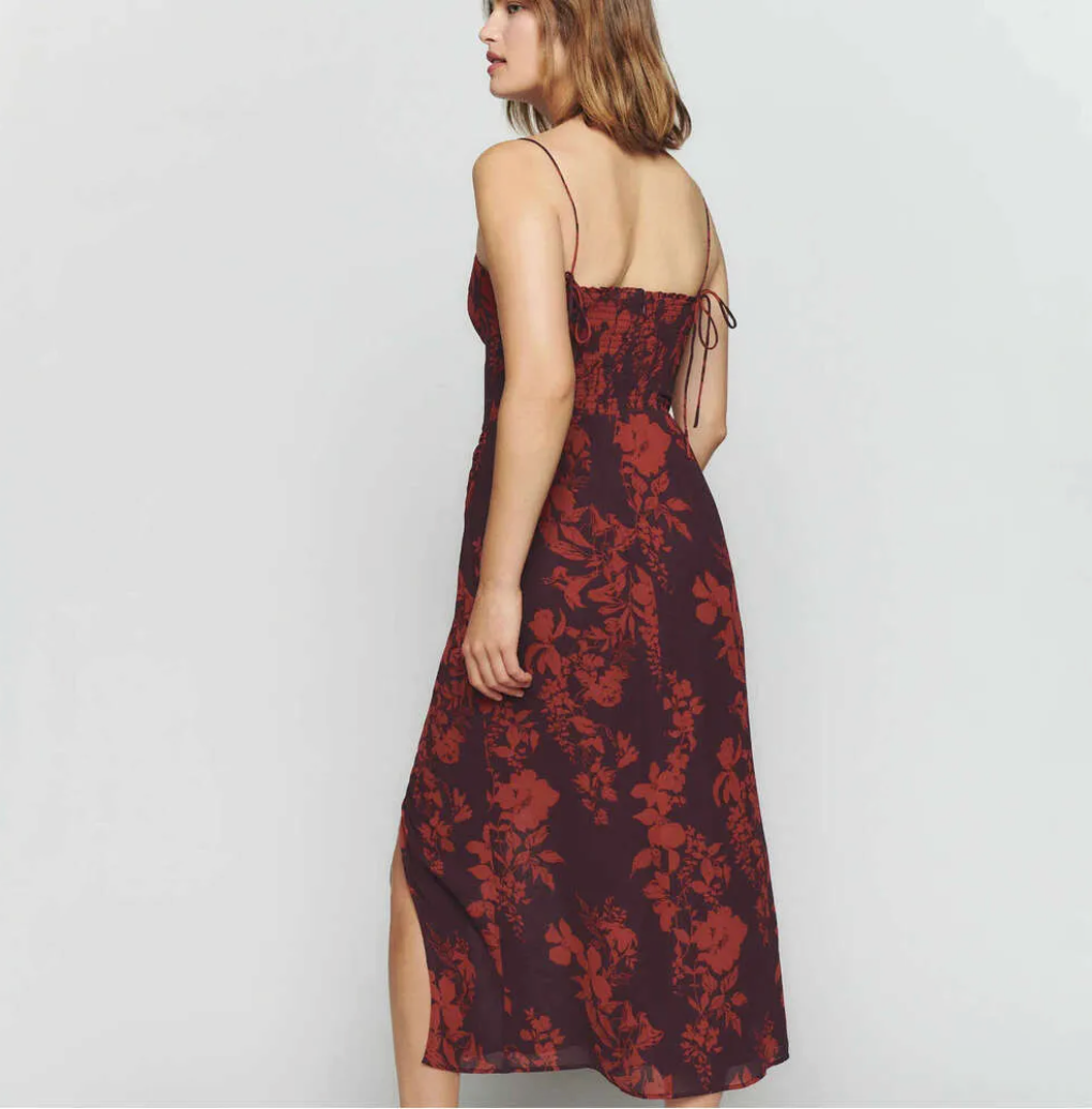 Red Strappy Tie-Waist Slit Midi Dress