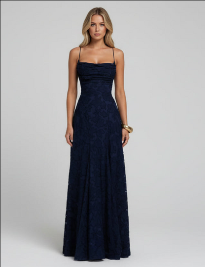 Strappy Backless Jacquard Maxi Dress