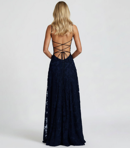 Strappy Backless Jacquard Maxi Dress