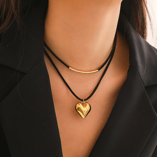 Velina Double Layer Heart Choker Necklace