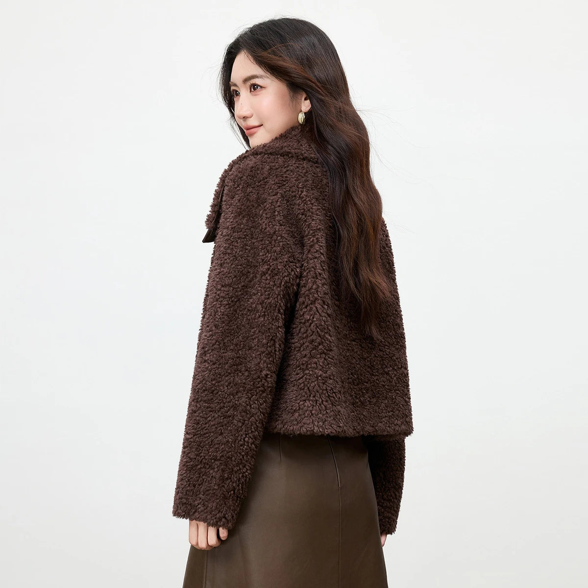 Granular Velvet Oversized Winter Coat – Coffee Brown